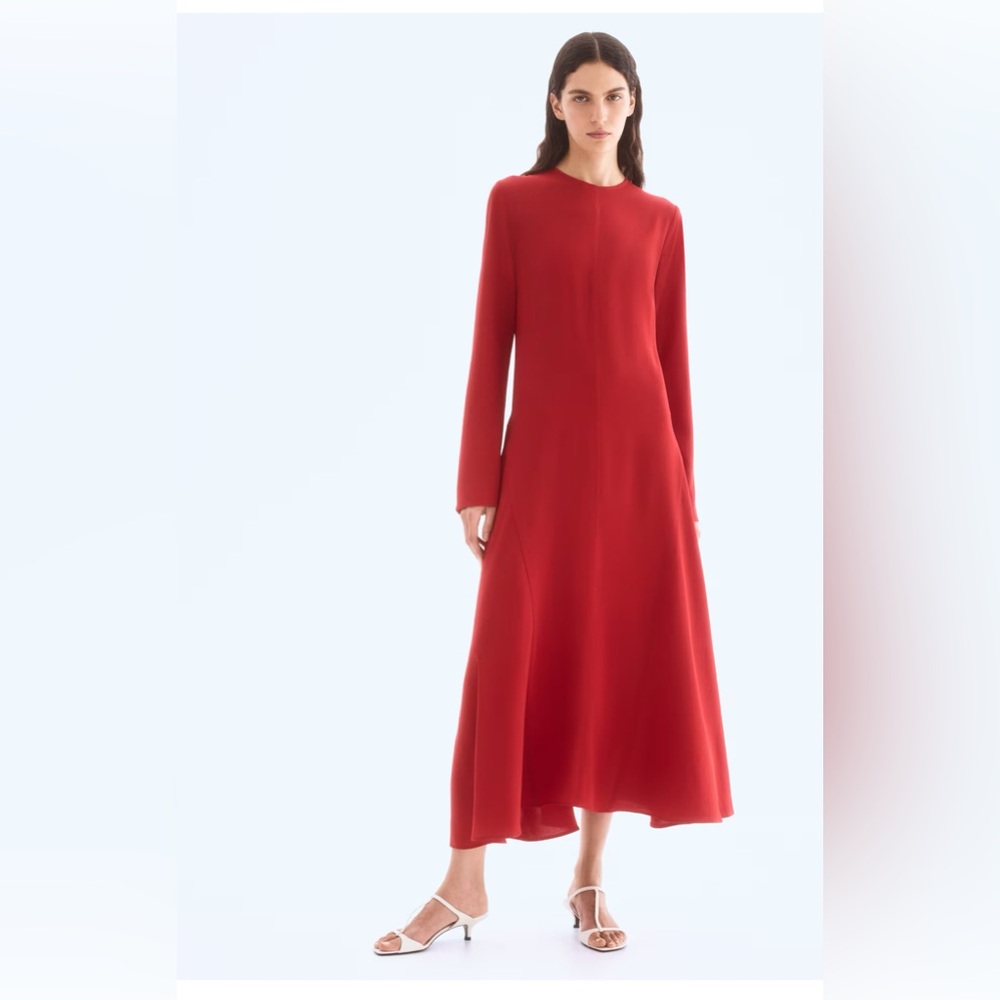 Elegant Red Long Sleeve A-Line Dress BNWT